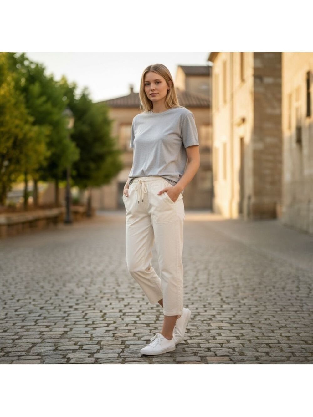 Lilla P Cream Cropped Pants | Size Small